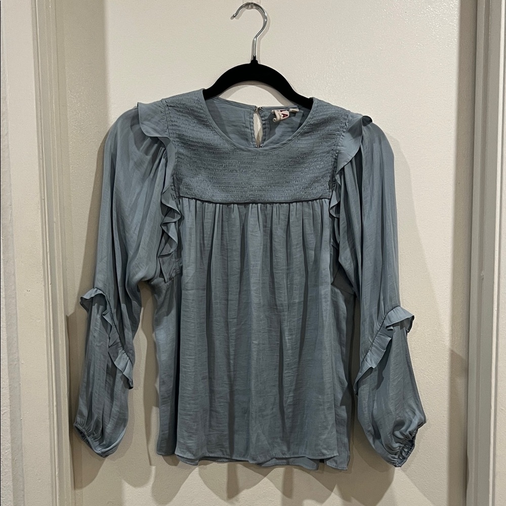 Dolan Blue Ruffled Blouse size XS petite
